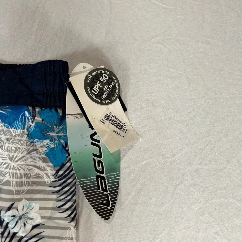 Laguna Boys XL 18/20 Blue Floral Baja Stripe Swim Trunks UPF 50 NWT